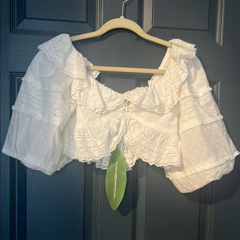 FARM Rio Cream Puff Sleeve Crop Top